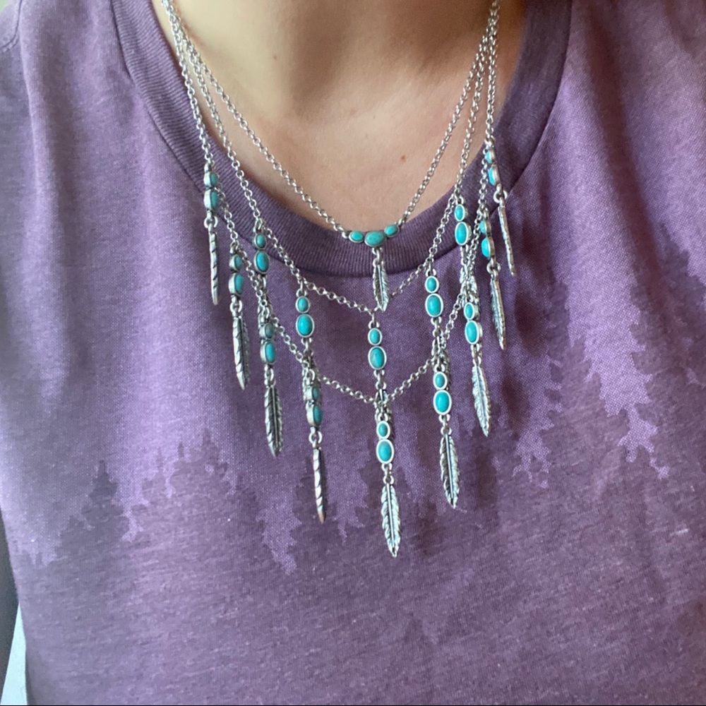 Turquoise Feather Layered Necklace